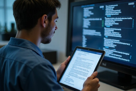 Persona leyendo un documento digital sobre el uso de datos.