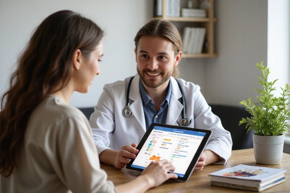 Nutricionista explicando un plan nutricional a un paciente en una consulta individualizada.