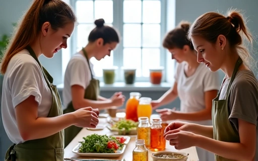 Personas preparando alimentos fermentados en un taller