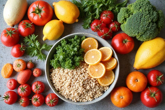 Variedad de alimentos saludables y coloridos en un plan nutricional