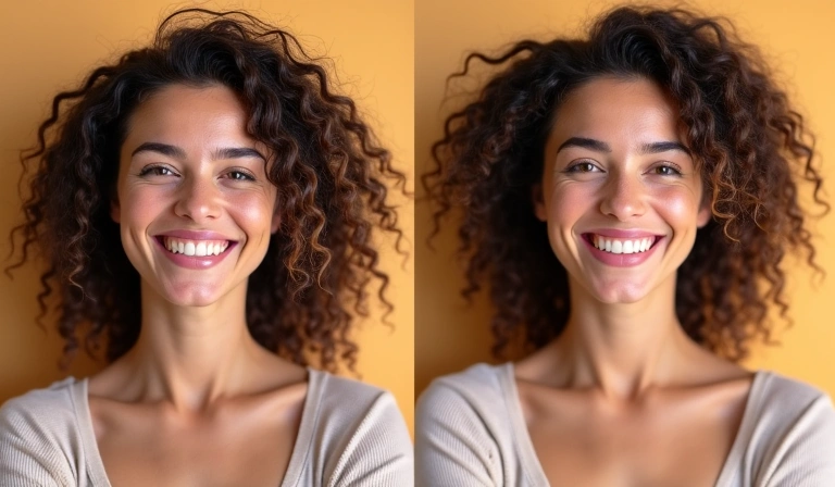 Mujer sonriente mostrando un antes y después de su transformación de salud